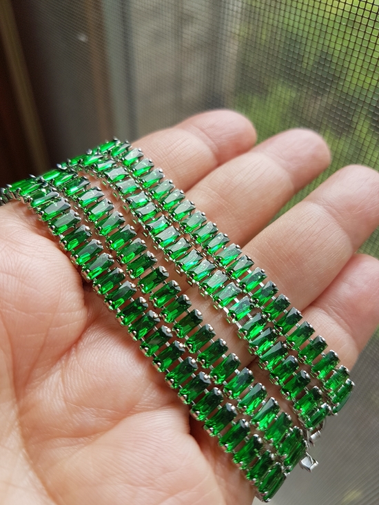 Swarovski Jewelry - Swarovski Elements Silver Emerald Green Emerald-cut Baguette Tennis Necklace NEW
